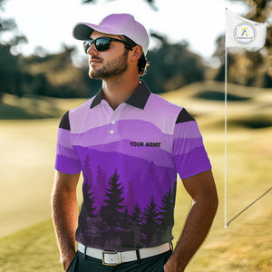 Purple pattern forest Mens Disc golf polo shirts Custom team disc golf jerseys for men NQS10028