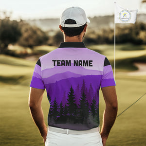 Purple pattern forest Mens Disc golf polo shirts Custom team disc golf jerseys for men NQS10028