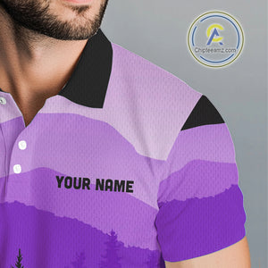 Purple pattern forest Mens Disc golf polo shirts Custom team disc golf jerseys for men NQS10028