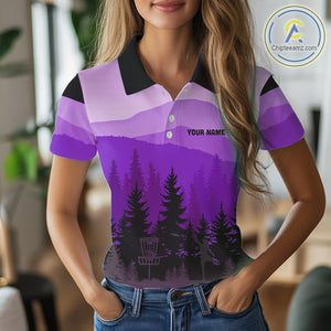 Purple pattern forest Women Disc golf polo shirts Custom team disc golf jerseys for ladies NQS10028
