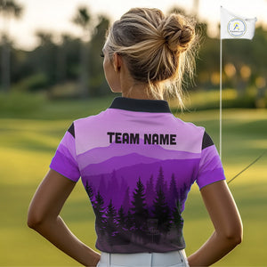 Purple pattern forest Women Disc golf polo shirts Custom team disc golf jerseys for ladies NQS10028