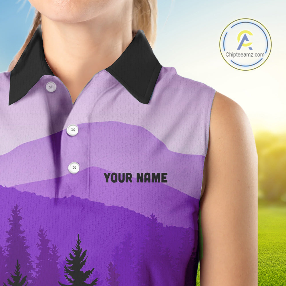 Purple pattern forest Womens sleeveless polo shirt Custom team disc golf jerseys for ladies NQS10028