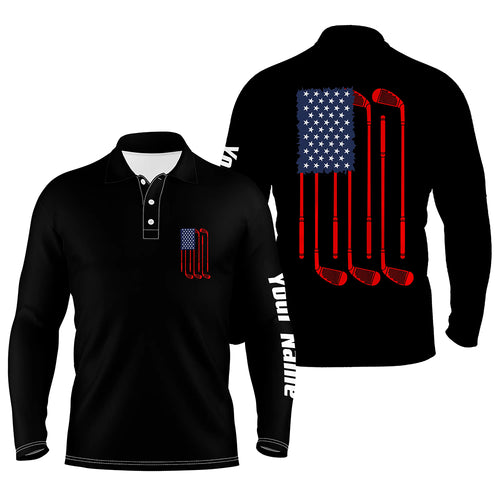 Mens golf polo shirts American flag golf clubs custom patriotic black mens golf shirt, golf gifts NQS5841