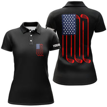 Load image into Gallery viewer, Women golf polo shirt American flag golf clubs custom patriotic black womens golf shirt, golfing gifts NQS5841