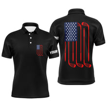 Load image into Gallery viewer, Mens golf polo shirts American flag golf clubs custom patriotic black mens golf shirt, golf gifts NQS5841