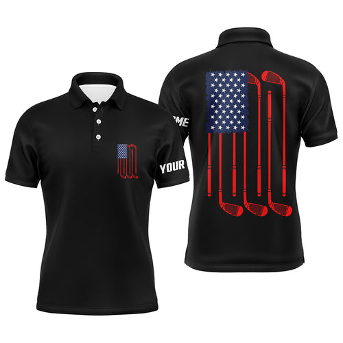 Mens golf polo shirts American flag golf clubs custom patriotic black mens golf shirt, golf gifts NQS5841