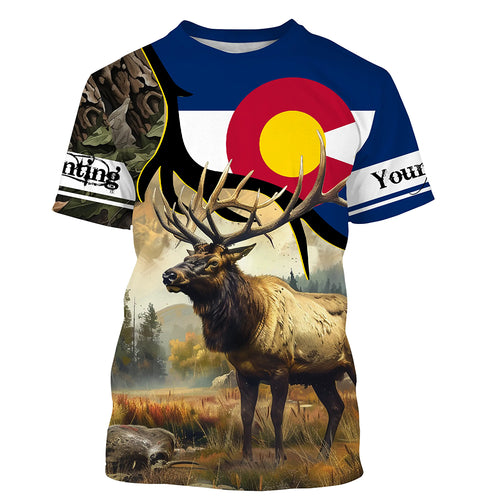 Colorado CO Elk Hunting camo Customize Name 3D All Over Printed Shirts, Personalized hunting Gift NQS2142