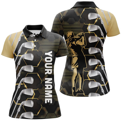 Yellow and Black golf clubs Womens golf polo shirts custom golf outfit men, personalized golf gifts NQS8137