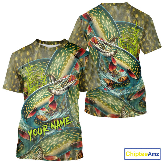 Personalized Northern Pike Fishing jerseys, Pike scales long sleeve fishing shirts uv protection NQS10333