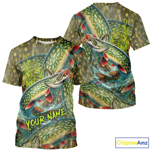 Personalized Northern Pike Fishing jerseys, Pike scales long sleeve fishing shirts uv protection NQS10333