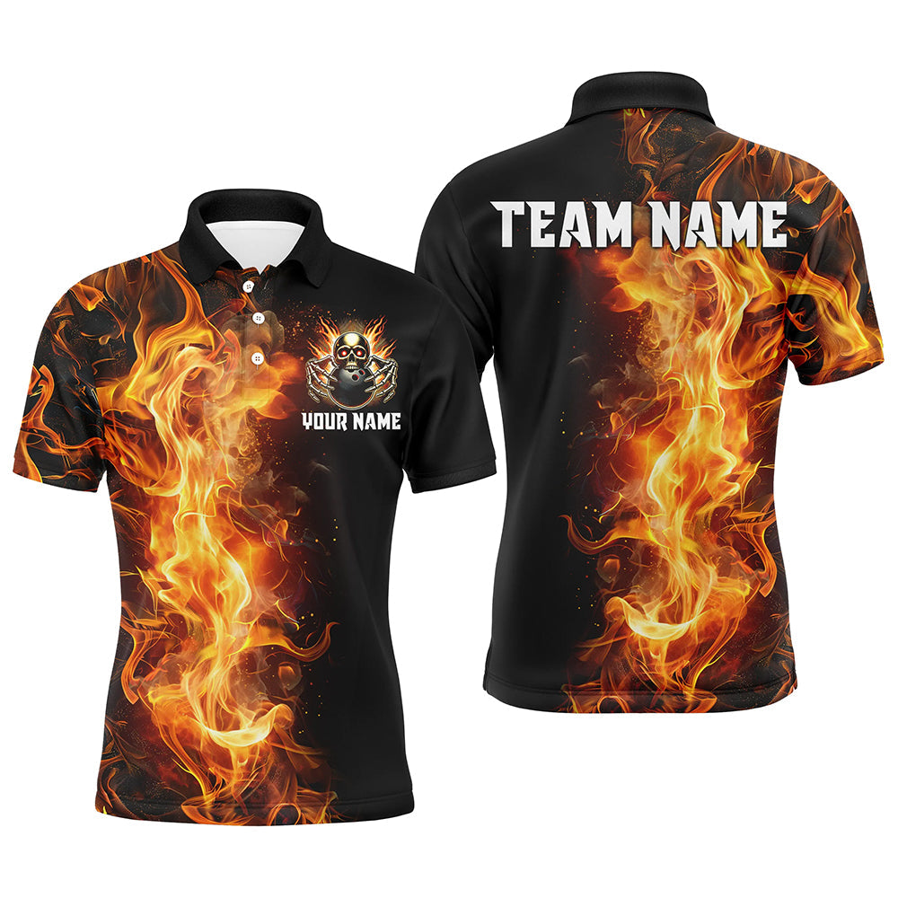 Flame Skull Black Bowling Shirts For Men Custom Team Bowling Jerseys, gift for bowlers NQS8369