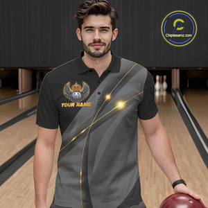 Black and Gold Crown Bowling ball wings Bowling Shirts For Men Custom Bowling Team Outfits NQS10549