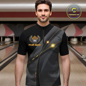 Black and Gold Crown Bowling ball wings Bowling Shirts For Men Custom Bowling Team Outfits NQS10549