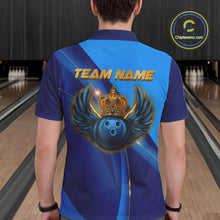 Load image into Gallery viewer, Blue and Gold Crown Bowling ball wings Bowling Shirts For Men Custom Bowling Team Outfits NQS10550