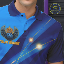 Load image into Gallery viewer, Blue and Gold Crown Bowling ball wings Bowling Shirts For Men Custom Bowling Team Outfits NQS10550