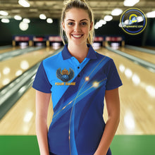 Load image into Gallery viewer, Blue and Gold Crown Bowling ball wings Bowling Shirts For Women Custom Bowling Team Outfits NQS10550
