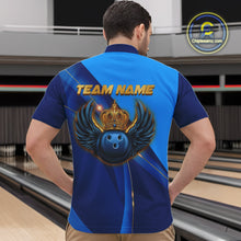 Load image into Gallery viewer, Blue and Gold Crown Bowling ball wings Bowling Shirts For Men Custom Bowling Team Outfits NQS10550
