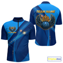 Load image into Gallery viewer, Blue and Gold Crown Bowling ball wings Bowling Shirts For Men Custom Bowling Team Outfits NQS10550