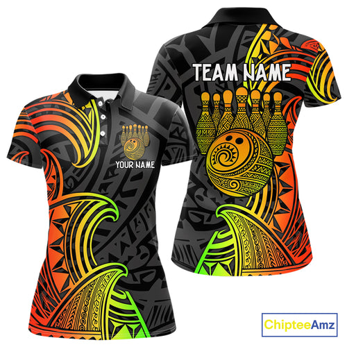 Personalized Black and Colorful Tribal pattern Bowling Shirts For Women Custom Team Bowling Jersey NQS10764