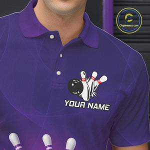 Purple Flame Bowling Polo, Quarter Zip Shirts For Men Custom Team Bowling Jersey Uniform NQS10768