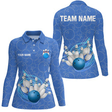 Load image into Gallery viewer, Blue Camo Bowling Polo, Quarter Zip Shirts For Women Custom Bowling Team League Uniform Jerseys NQS8819