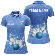 Load image into Gallery viewer, Blue Camo Bowling Polo, Quarter Zip Shirts For Women Custom Bowling Team League Uniform Jerseys NQS8819