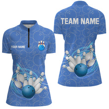 Load image into Gallery viewer, Blue Camo Bowling Polo, Quarter Zip Shirts For Women Custom Bowling Team League Uniform Jerseys NQS8819