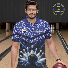 Load image into Gallery viewer, Blue camo Lightning Thunder Bowling Shirts For Men Custom Team Quarter Zip, Polo style bowling shirts NQS10962