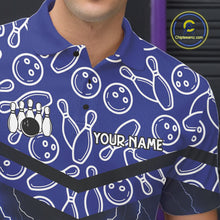 Load image into Gallery viewer, Blue camo Lightning Thunder Bowling Shirts For Men Custom Team Quarter Zip, Polo style bowling shirts NQS10962
