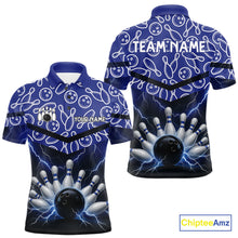 Load image into Gallery viewer, Blue camo Lightning Thunder Bowling Shirts For Men Custom Team Quarter Zip, Polo style bowling shirts NQS10962