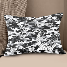 Load image into Gallery viewer, Personalized golf ball clubs black gray camouflage pattern custom name Canvas, Linen Throw Pillow NQS7025