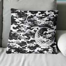 Load image into Gallery viewer, Personalized golf ball clubs black gray camouflage pattern custom name Canvas, Linen Throw Pillow NQS7025