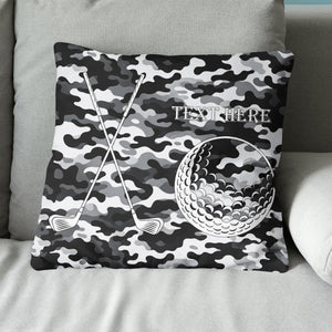 Personalized golf ball clubs black gray camouflage pattern custom name Canvas, Linen Throw Pillow NQS7025