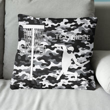 Load image into Gallery viewer, Personalized disc golf basket black gray camouflage pattern custom name Canvas, Linen Throw Pillow NQS7026