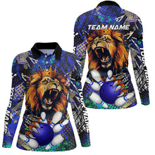 Load image into Gallery viewer, Blue Camo Lion roar Bowling Polo, Quarter Zip Shirts for Women Custom Lion Bowling Team jerseys NQS9293