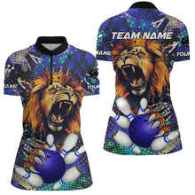 Load image into Gallery viewer, Blue Camo Lion roar Bowling Polo, Quarter Zip Shirts for Women Custom Lion Bowling Team jerseys NQS9293