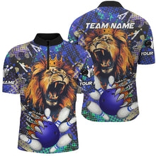Load image into Gallery viewer, Blue Camo Lion roar Bowling Polo, Quarter Zip Shirts for Men Custom Lion Bowling Team jerseys NQS9293