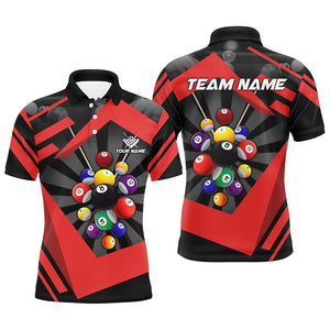 Personalized Red Jerseys Billiard Balls Polo & Quarter-Zip Shirt For Men, 8 Ball Pool Player Shirts TDM1716