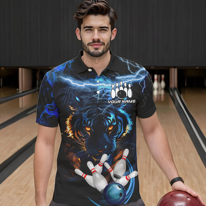 Personalized Blue Lightning Thunder Storm Tiger Bowling Shirts For Men Custom Bowling Team Jerseys NQS9466