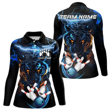 Load image into Gallery viewer, Personalized Blue Lightning Thunder Storm Tiger Bowling Shirts For Women Custom Bowling Team Jerseys NQS9466