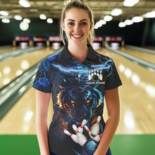 Load image into Gallery viewer, Personalized Blue Lightning Thunder Storm Tiger Bowling Shirts For Women Custom Bowling Team Jerseys NQS9466