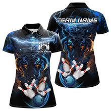 Load image into Gallery viewer, Personalized Blue Lightning Thunder Storm Tiger Bowling Shirts For Women Custom Bowling Team Jerseys NQS9466