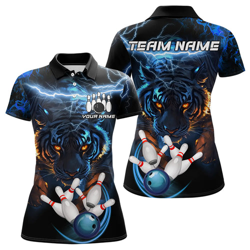 Personalized Blue Lightning Thunder Storm Tiger Bowling Shirts For Women Custom Bowling Team Jerseys NQS9466