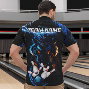 Personalized Blue Lightning Thunder Storm Tiger Bowling Shirts For Men Custom Bowling Team Jerseys NQS9466