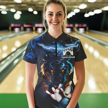 Load image into Gallery viewer, Personalized Blue Lightning Thunder Storm Tiger Bowling Shirts For Women Custom Bowling Team Jerseys NQS9466