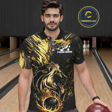 Load image into Gallery viewer, Black and Gold Lion Bowling Polo, 1/4 Zip Shirt for Men Custom Lion Bowling Team jerseys NQS11682