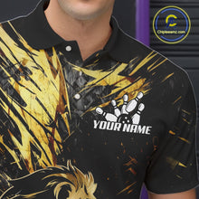 Load image into Gallery viewer, Black and Gold Lion Bowling Polo, 1/4 Zip Shirt for Men Custom Lion Bowling Team jerseys NQS11682