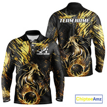Load image into Gallery viewer, Black and Gold Lion Bowling Polo, 1/4 Zip Shirt for Men Custom Lion Bowling Team jerseys NQS11682