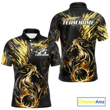 Load image into Gallery viewer, Black and Gold Lion Bowling Polo, 1/4 Zip Shirt for Men Custom Lion Bowling Team jerseys NQS11682