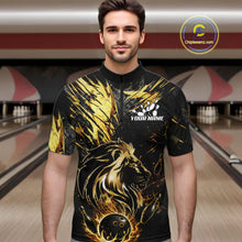 Load image into Gallery viewer, Black and Gold Lion Bowling Polo, 1/4 Zip Shirt for Men Custom Lion Bowling Team jerseys NQS11682